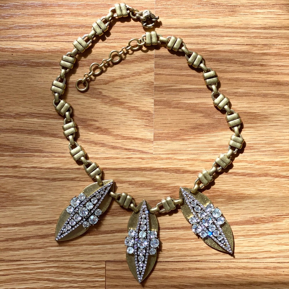 J. Crew Antique Gold & Crystal Statement Necklace